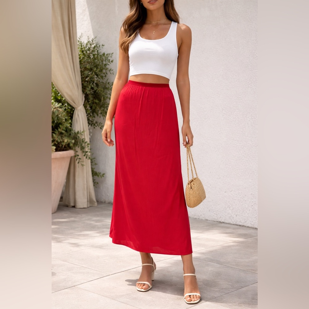 Johanna Ortiz Vibrant Red Silk Skirt